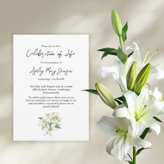 Invitation Célébration funéraire de la vie de Lily