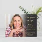 Invitation Célébration funéraire de la vie Elegant Gold Photo (Debout devant)