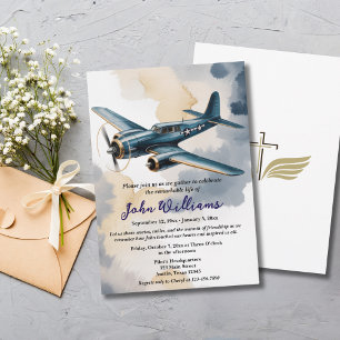 Invitation Célébration funéraire de la vie mémorial avion ble