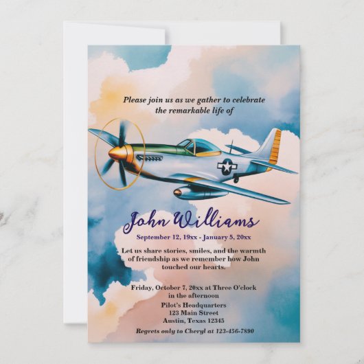 Invitation Célébration funéraire de la vie Mémorial P-51 Avio (Devant)