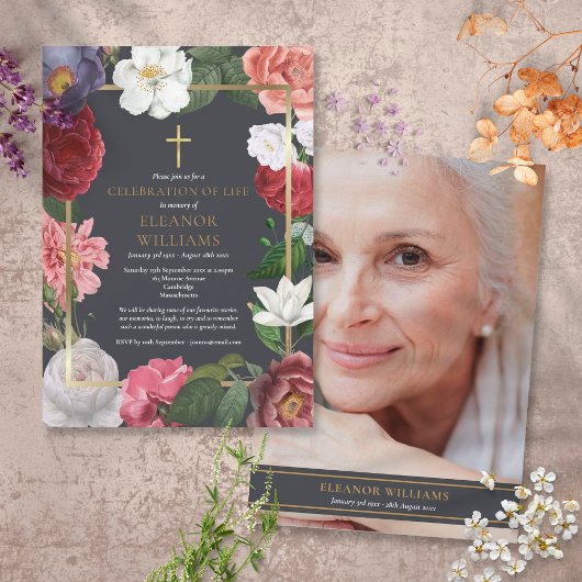Invitation Célébration funéraire de la vie Rose Fleur Photo