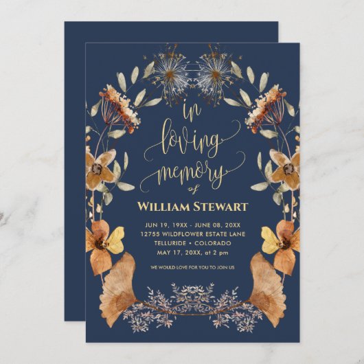 Invitation Célébration funéraire moderne de la vie Boho Marin (Devant / Derrière)