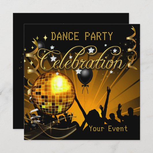Invitation Célébration Gold Dance Party Disco Ball Event (Devant / Derrière)
