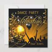 Invitation Célébration Gold Dance Party Disco Ball Event (Devant)