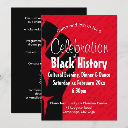 Invitation CÉLÉBRATION HISTOIRE NOIRE Personnalisée BHM Rouge (Devant / Derrière)