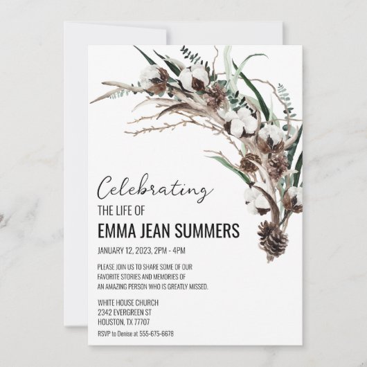 Invitation Célébration hivernale de la vie de la verdure en c (Devant)