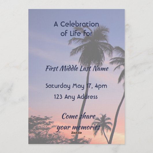 Invitation Celebration Life Service Tropical Beach Paradise (Dos)