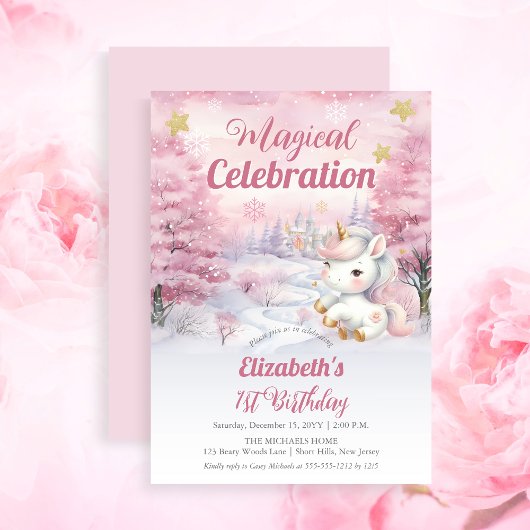 Invitation Célébration magique Unicorn 1er anniversaire