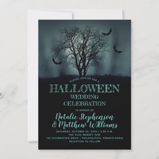 Invitation Célébration Mariage d'Halloween Eerie Tree Bats (Devant)