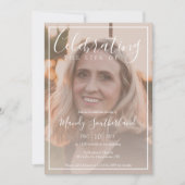 Invitation Célébration minimale de la vie Élégante Script pho (Devant)