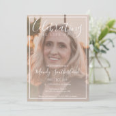 Invitation Célébration minimale de la vie Élégante Script pho (Debout devant)