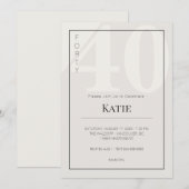 Invitation Célébration minimaliste d'anniversaire 40 ans (Devant / Derrière)