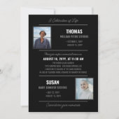 Invitation Célébration moderne Black Grey Life Double Memoria (Devant)
