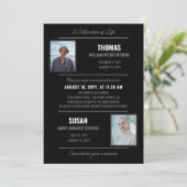 Invitation Célébration moderne Black Grey Life Double Memoria (Debout devant)