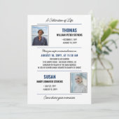 Invitation Célébration moderne Blue Black Life Double Mémoria (Debout devant)