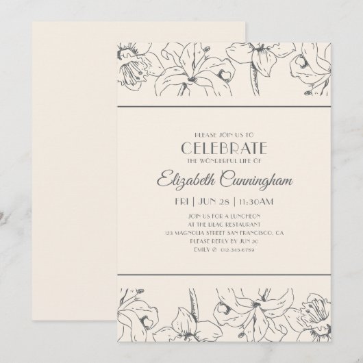 Invitation Célébration Moderne De La Vie En Mémorial Floral (Devant / Derrière)