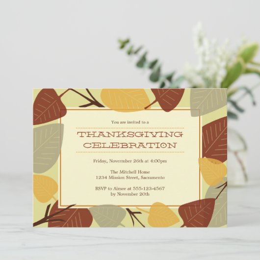 Invitation Célébration moderne de l'action de grâce feuille é (Debout devant)