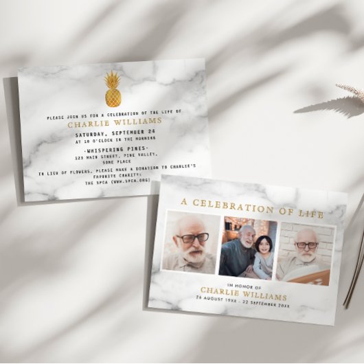 Invitation Célébration moderne du marbre de la vie Mémorial 3