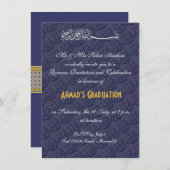 Invitation Célébration musulmane d'Allah bleu et or (Devant / Derrière)