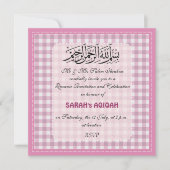 Invitation Célébration musulmane d'Aqiqah de rose de bébé (Devant)