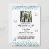 Invitation Celebration Of Life 2 Photos Funeral Blue Floral (Devant)