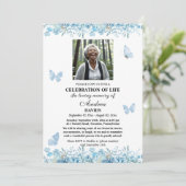 Invitation Celebration Of Life 2 Photos Funeral Blue Floral (Debout devant)