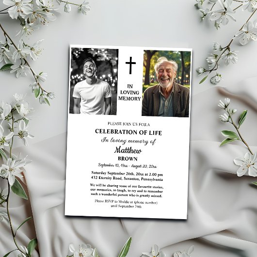 Invitation Celebration Of Life 2 Photos Funeral White