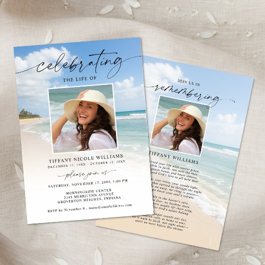 Invitation Celebration of Life Beach Photo Funeral