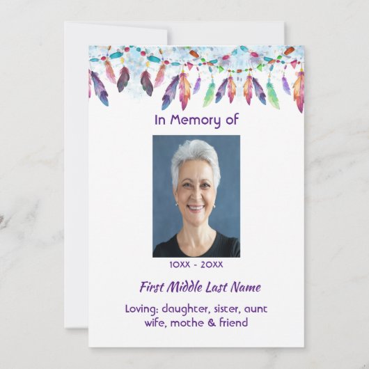 Invitation Celebration of Life Feathers Boho Tribal Native (Dos)