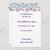 Invitation Celebration of Life Feathers Boho Tribal Native (Devant / Derrière)