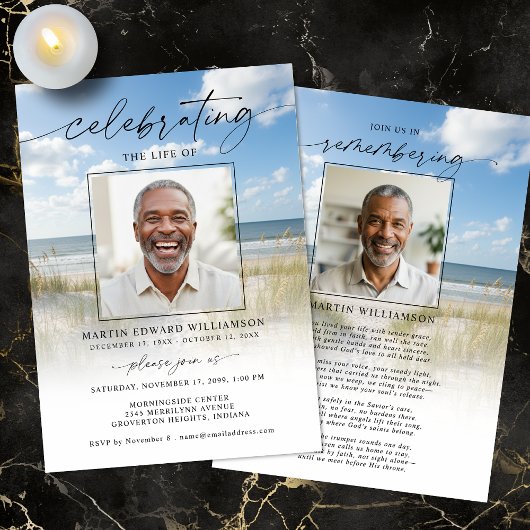 Invitation Celebration of Life Funeral Beach Photo