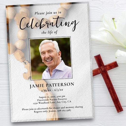 Invitation Celebration of Life Funeral Photo Rosary Beads