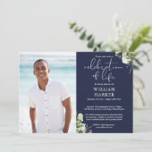 Invitation Celebration of Life Greenery Floral Funeral Photo (Debout devant)