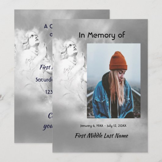 Invitation Celebration of Life Invite Angel Sky Clouds (Devant / Derrière)