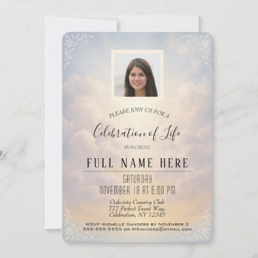 Invitation Celebration of Life - Peaceful Clouds (Devant)