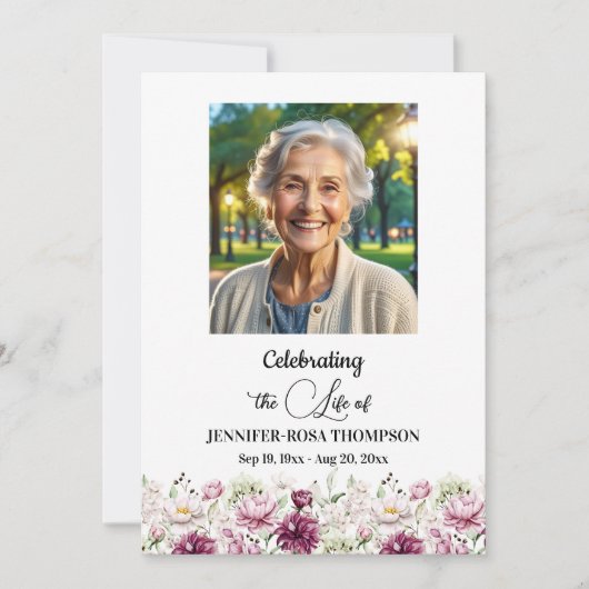 Invitation Celebration Of Life Peonies Photo Funeral  (Devant)