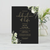 Invitation Celebration of Life Photo Greenery Black And Gold (Debout devant)