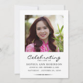 Invitation Celebration of Life Photo Modern Memorial  (Devant)