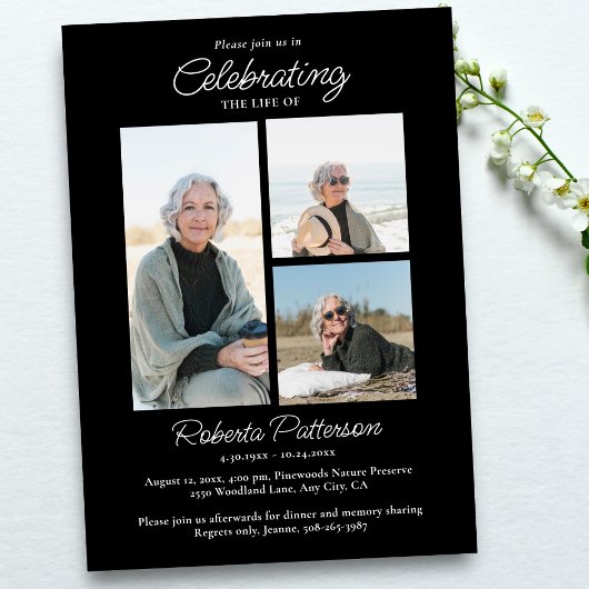 Invitation Celebration of Life Photos, Memorial Black White