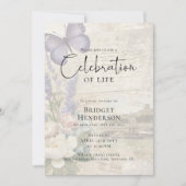 Invitation Celebration of Life Purple Butterfly Peony Funeral (Devant)