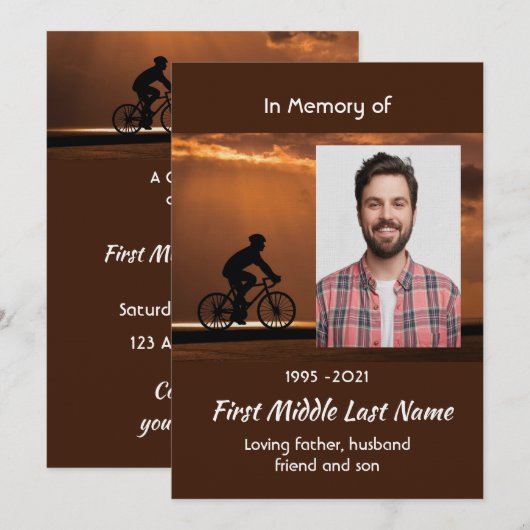 Invitation Celebration of Life Service Biking Cycling Bike  (Devant / Derrière)