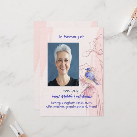 Invitation Celebration of Life Service Bluebird Garden (Devant/Arrière en situation)