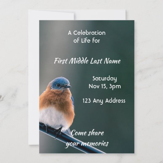 Invitation Celebration of Life Service Bluebird Garden Bird  (Dos)