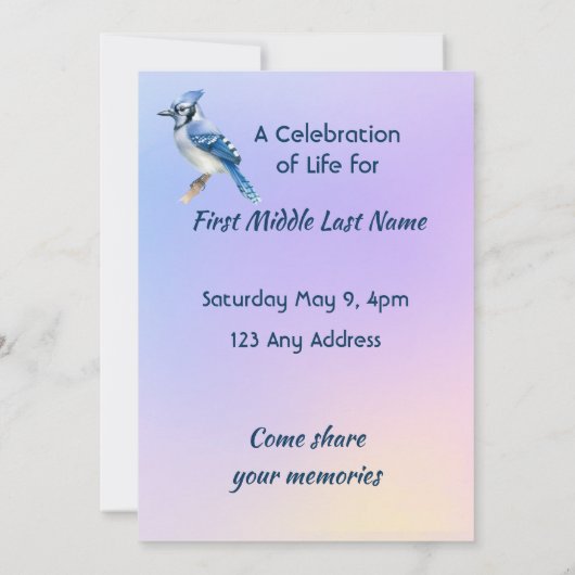 Invitation Celebration of Life Service Bluejay (Dos)