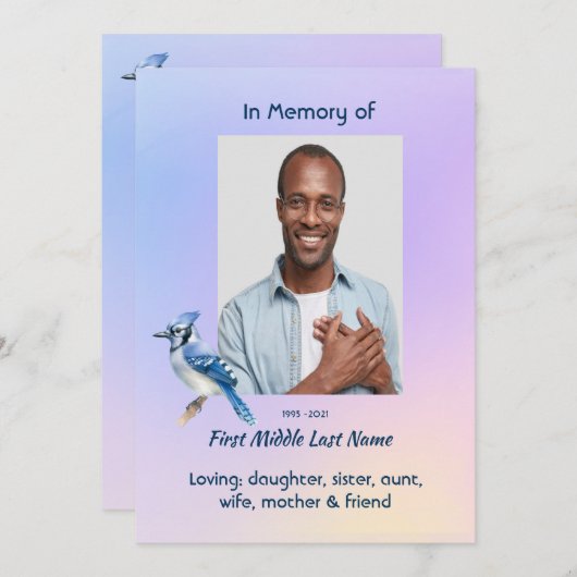 Invitation Celebration of Life Service Bluejay (Devant / Derrière)