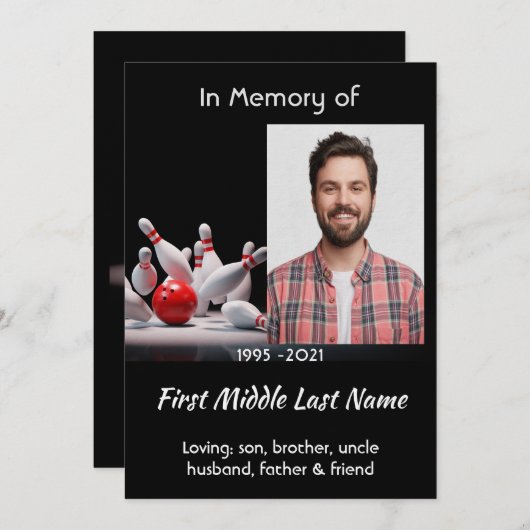 Invitation Celebration of Life Service Bowling Bowler (Devant / Derrière)