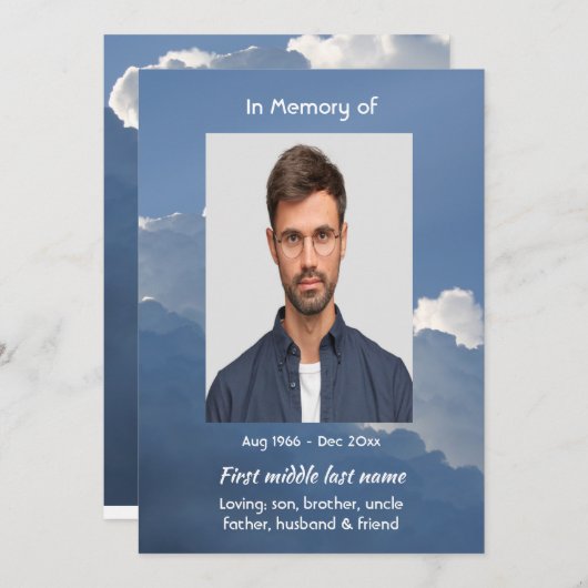 Invitation Celebration of Life Service Clouds Sky Heavenly (Devant / Derrière)