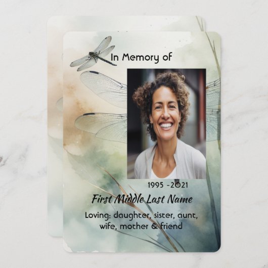 Invitation Celebration of Life Service Custom Dragonfly (Devant / Derrière)