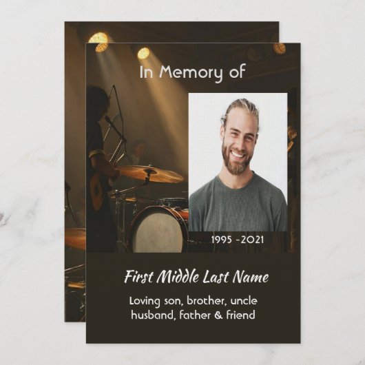 Invitation Celebration of Life Service Drummer Drums Band (Devant / Derrière)