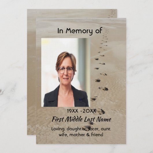 Invitation Celebration of Life Service Footprints in Sand (Devant / Derrière)